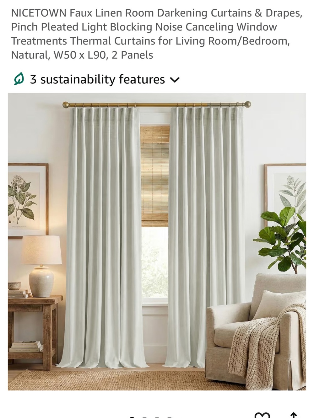 Natural Faux Linen Room Darkening Curtains - 2 Panels